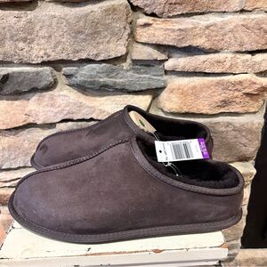 Men's Brown Sherling, genuine‎ sheepskin Suede Slippers.